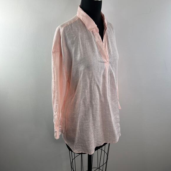 UNIQLO Pink Top Linen Skipper Collar 3/4 Sleeve Drop Shoulder Sz X-Large XL NEW - Picture 5 of 10